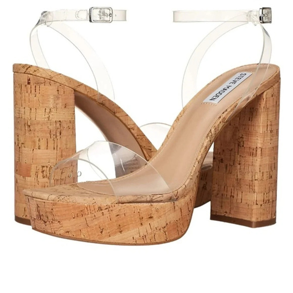 Steve Madden Lessa Clear Platform Ankle Strap  peep toe chunk heels size 10 - Picture 3 of 14